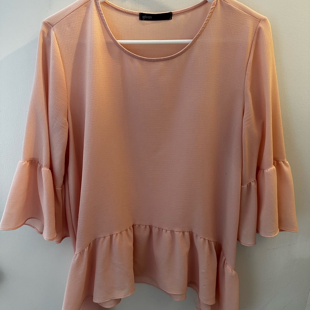 Gibson Pink Ruffle Peplum Blouse